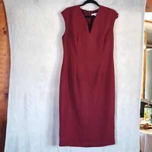 New York & Com Women Stretch Pencil Dress Herringbone Pattern 12 Red Burgundy.